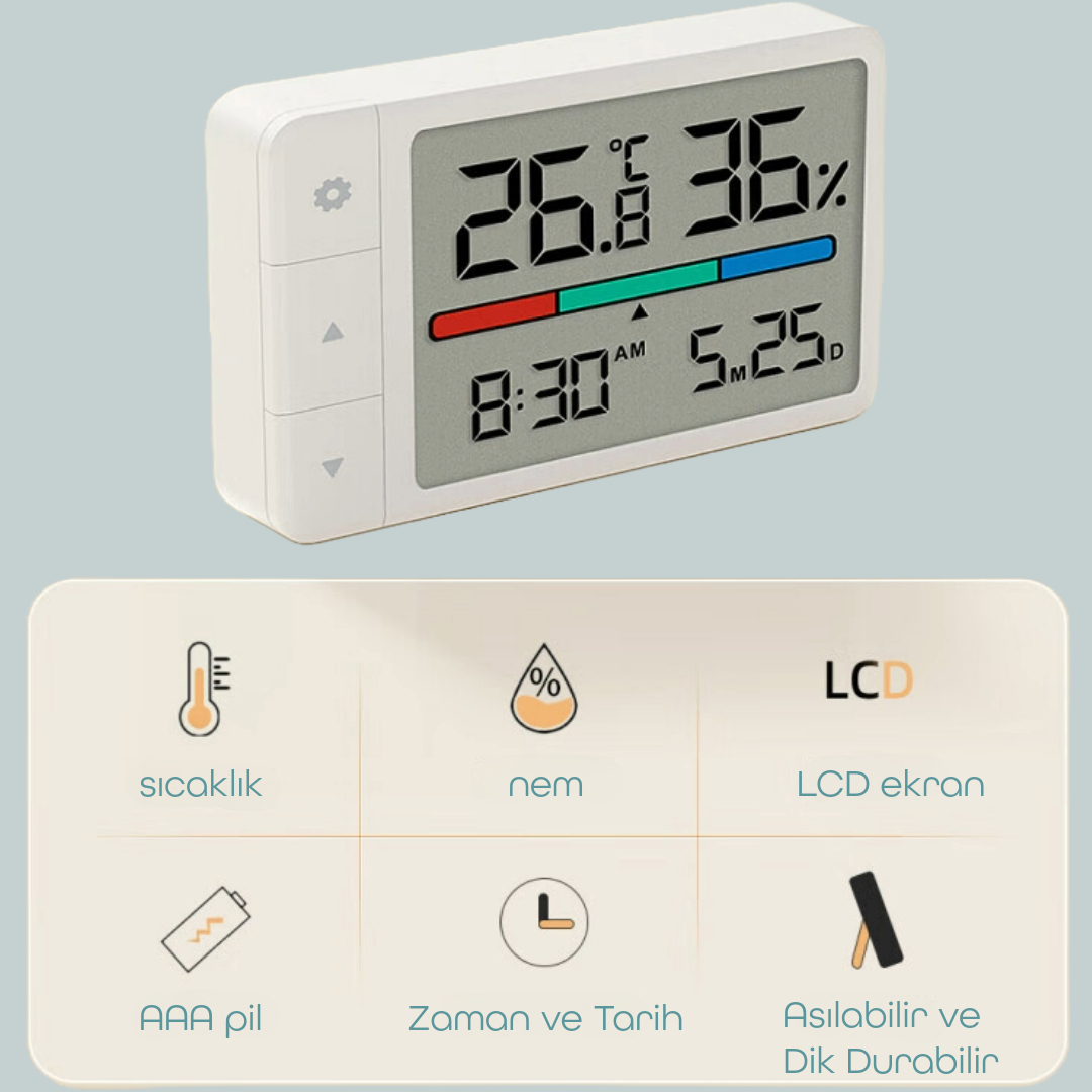 Mini Dijital Sıcaklık ve Nem Ölçer | Yüksek Hassasiyetli Hava Kalitesi Sensörü