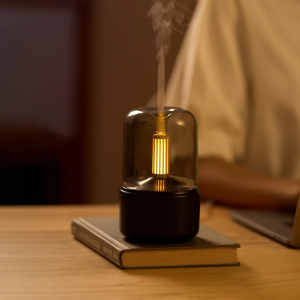 Modern Işıklı Aromaterapi Difüzörü - Soğuk Buhar Nemlendirici (Ultrasonik Teknoloji)